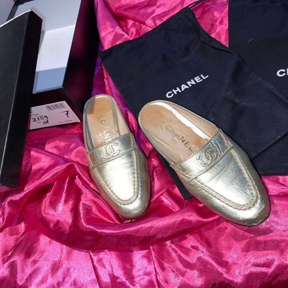 Chanel Gold Slip-On Loafers - Picture 3 of 12